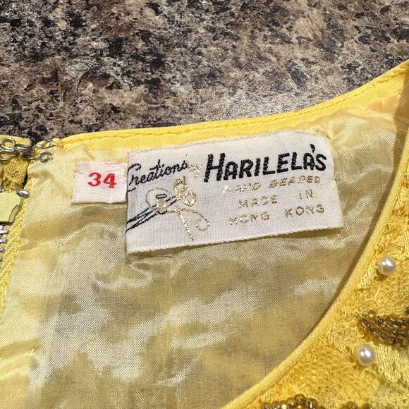 Vintage Tank Top Beaded Lace Mod 60s 70s Cocktail Embellished Retro Yellow 34 2 - Picture 2 of 6